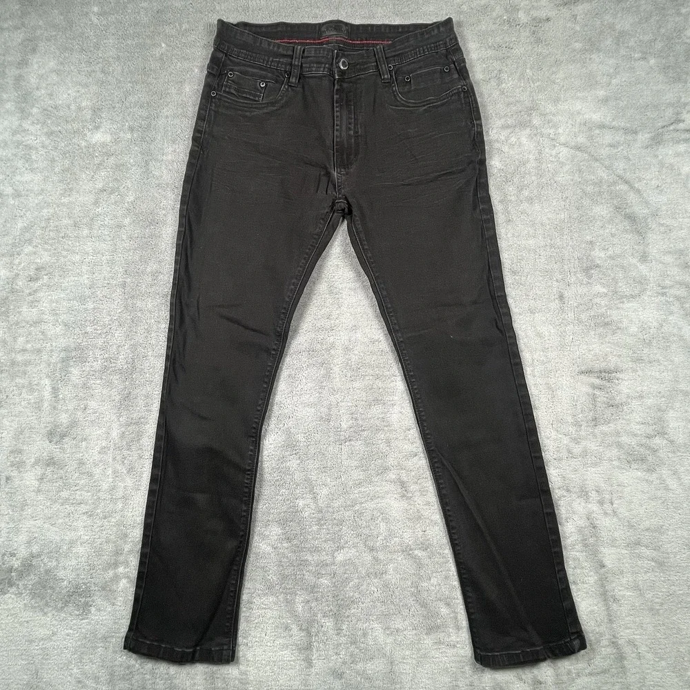 Steves Jeans Mens 33x30 Black Stretch Denim Zip Pocket Slim Straight